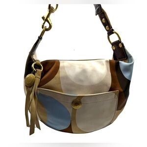 Vintage Coach 10195 Hampton Hobo Bag Geometric Circles Brown Blue
